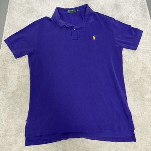 Polo Ralph Lauren Purple Polo Shirt Mens Medium Short Sleeve Cotton Yellow Logo